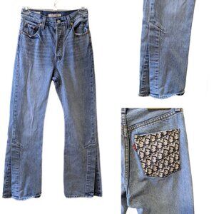 Levi's Ribcage Split Flare Jeans Embroidered Pocket High Waisted Button Fly - 25